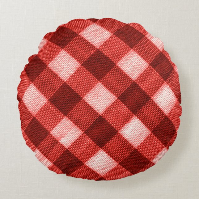Helderrode gingham: close-up textuur. rond kussen (Voorkant)