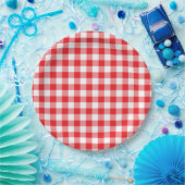 Helderrode Gingham Landelijk Papieren Bordje (Feest)