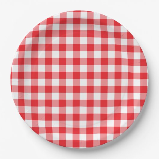 Helderrode Gingham Landelijk Papieren Bordje (Voorkant)