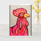 Helderrode haan Wenskaart Kaart (Gele Bloem)