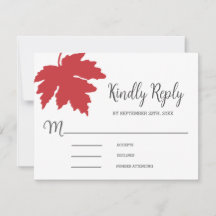 Helderrode herfst esdoornblad Huwelijks RSVP kaart