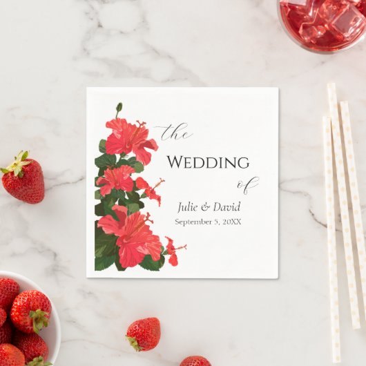 Helderrode Hibiscus Bloempapier servet (Insitu)