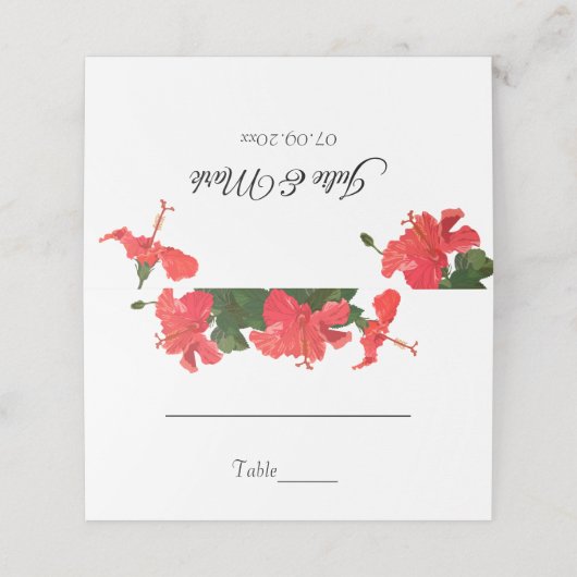 Helderrode hibiscus gevouwen plaats kaart plaatskaartje (Buitenkant ongevouwen)