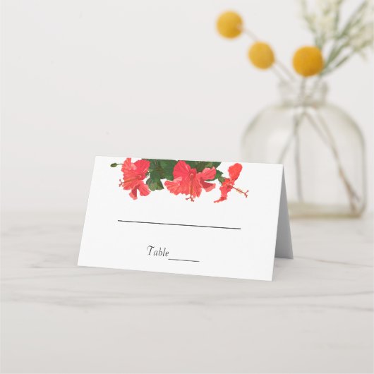 Helderrode hibiscus gevouwen plaats kaart plaatskaartje (Voorkant)