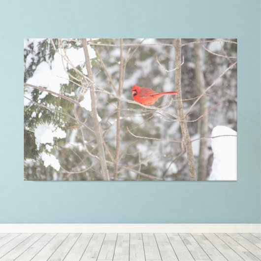 Helderrode kardinaal canvas afdruk (Insitu (Houten vloer))