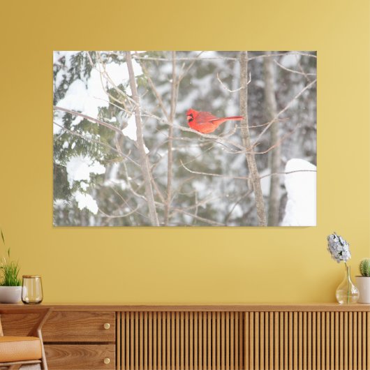 Helderrode kardinaal canvas afdruk (Insitu (Woonkamer))