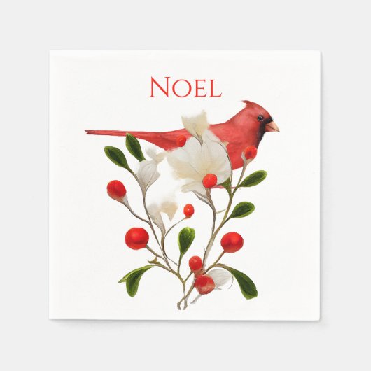 Helderrode kardinaal op een Berry Branch Servet (Voorkant)