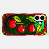 Helderrode kersen en groene bladeren Case-Mate iPhone case (Achterkant (horizontaal))