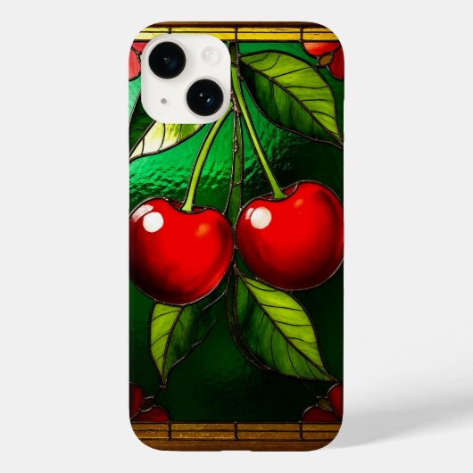 Helderrode kersen en groene bladeren Case-Mate iPhone case (Achterkant)