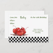 Helderrode kersen op een geruite tafelkleed kaart (Voorkant / Achterkant)