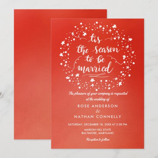 Helderrode kerst | Winterbruiloft handgeschreven Kaart (Voorkant / Achterkant)