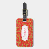 Helderrode kerstpaisley genaamd bagagelabel (Voorkant verticaal)
