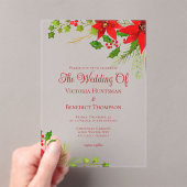 Helderrode kerstpunsettia bloemenbruiloft acryl uitnodigingen (Insitu (Draagbaar))