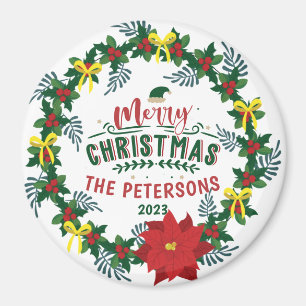 Helderrode Kerstster Kerstdag Krans voor Familie Magneet