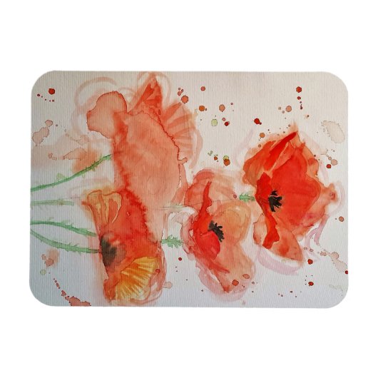 Helderrode klaprozen Aquarel Bloem Bloemstuk Magneet (Horizontaal)