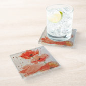 Helderrode klaprozen waterverf bloem bloemstuk glazen onderzetter (Schuin)