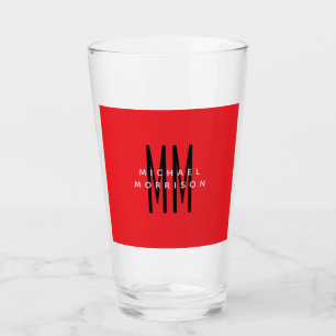 Helderrode kleur Monogram Initiaal Letters Naam Glas