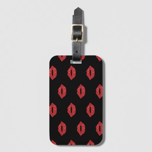 Helderrode lips Glitter Kisses Elegant Feminine Bagagelabel (Voorkant (verticaal))