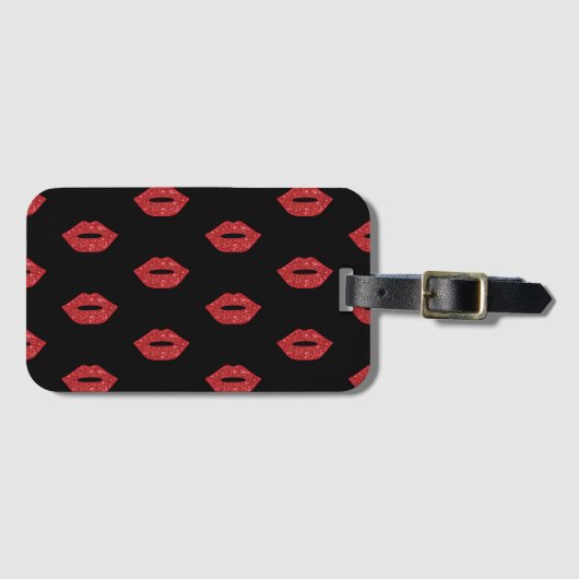 Helderrode lips Glitter Kisses Elegant Feminine Bagagelabel (Voorkant (horizontaal))