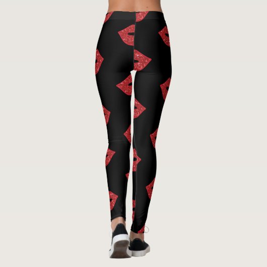 Helderrode lips Glitter Kisses Elegant Feminine Leggings (Achterkant)