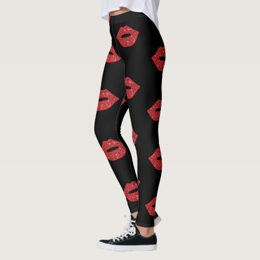 Helderrode lips Glitter Kisses Elegant Feminine Leggings (Links)