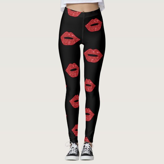 Helderrode lips Glitter Kisses Elegant Feminine Leggings (Voorkant)