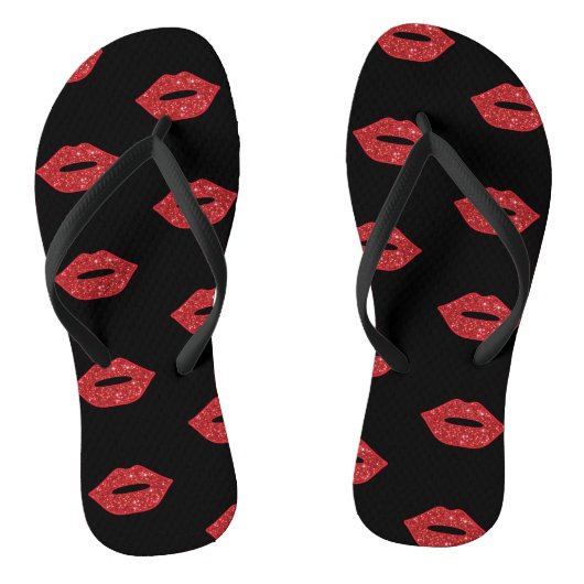 Helderrode lips Glitter Kisses Elegant Feminine Teenslippers (Voetbed)