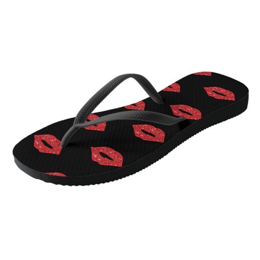 Helderrode lips Glitter Kisses Elegant Feminine Teenslippers (Schuin)