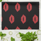 Helderrode lips Glitter Kisses Elegant Feminine Theedoek (Gevouwen)