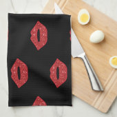 Helderrode lips Glitter Kisses Elegant Feminine Theedoek (Quarter Fold)