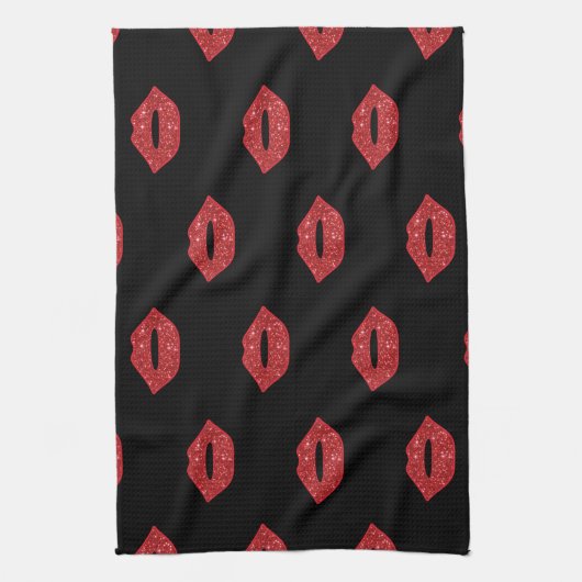 Helderrode lips Glitter Kisses Elegant Feminine Theedoek (Verticaal)