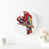 Helderrode Macaw Parrots Waterverf Art Wall klok (Huis)