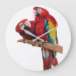 Helderrode Macaw Parrots Waterverf Art Wall klok