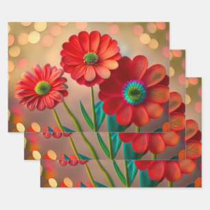 Helderrode margrietbloemen inpakpapier vel