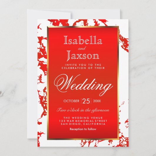 Helderrode marmer, gouden en witte uitnodiging (Voorkant)