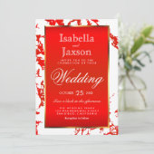 Helderrode marmeren, gouden en witte uitnodiging (Staand voorkant)