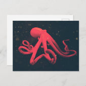 Helderrode octopus briefkaart (Voorkant / Achterkant)