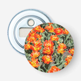 Helderrode oranje gembertulpen button flesopener