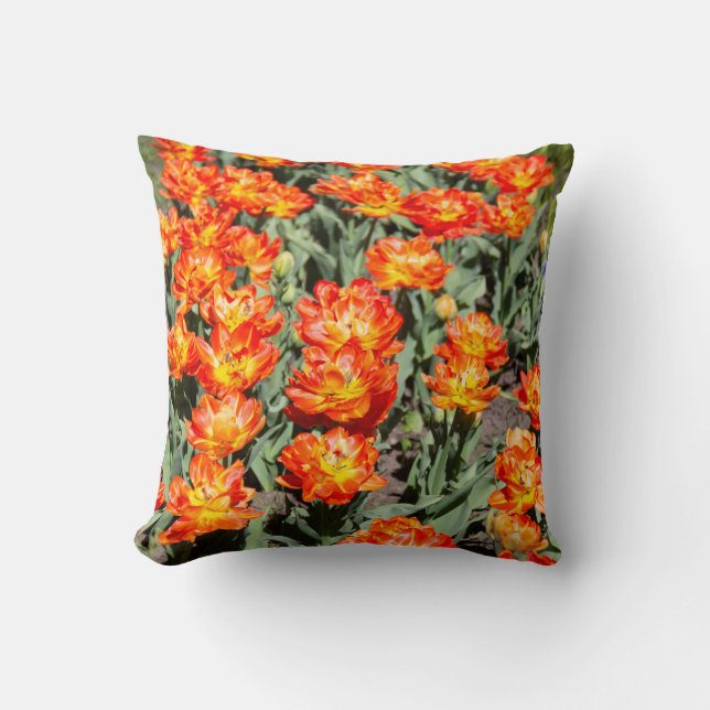 Helderrode oranje gembertulpen kussen (Voorkant)