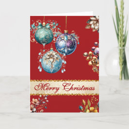 Helderrode  Ornamenten Kerst Feestdagen Kaart