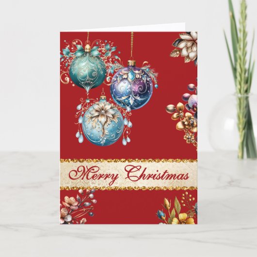 Helderrode  Ornamenten Kerst Feestdagen Kaart (Voorkant)