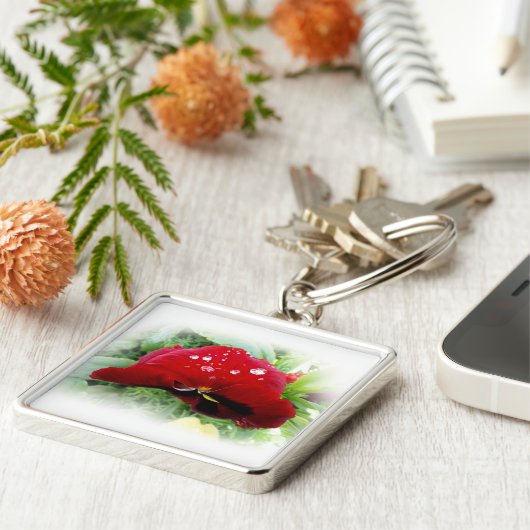 Helderrode pansie sleutelhanger (Zijkant)