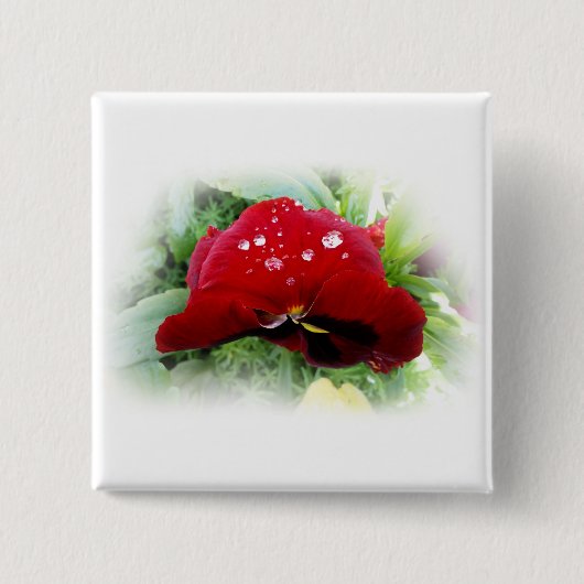 Helderrode pansie vierkante button 5,1 cm (Voorkant)