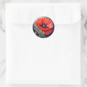 Helderrode papaver met donker centrum ronde sticker (Tas)