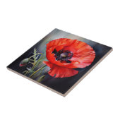 Helderrode papaver met donker centrum tegeltje (Zijkant)