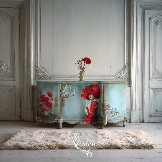 Helderrode papavers Turquoise Blauwgroen Tissuepapier