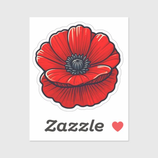 Helderrode papaverventilator sticker (Vel)