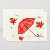 Helderrode paraplu en rode bladeren waterverf (Voorkant / Achterkant)