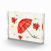 Helderrode paraplu en rode bladeren waterverf fotoblokken (Rechts)