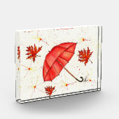 Helderrode paraplu en rode bladeren waterverf fotoblokken (Links)